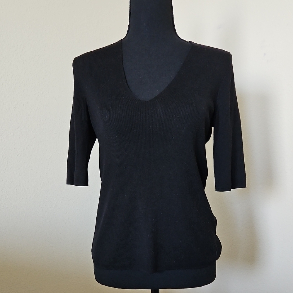 St. John Black V-Neck Silk / Wool Blend Women's Sweater
